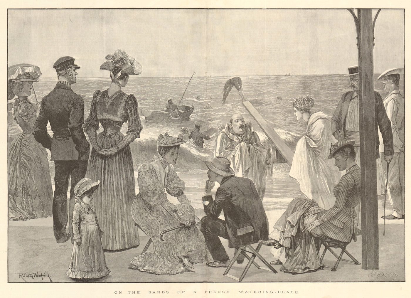 On the sands of a French watering-place. France. Society 1892 old print
